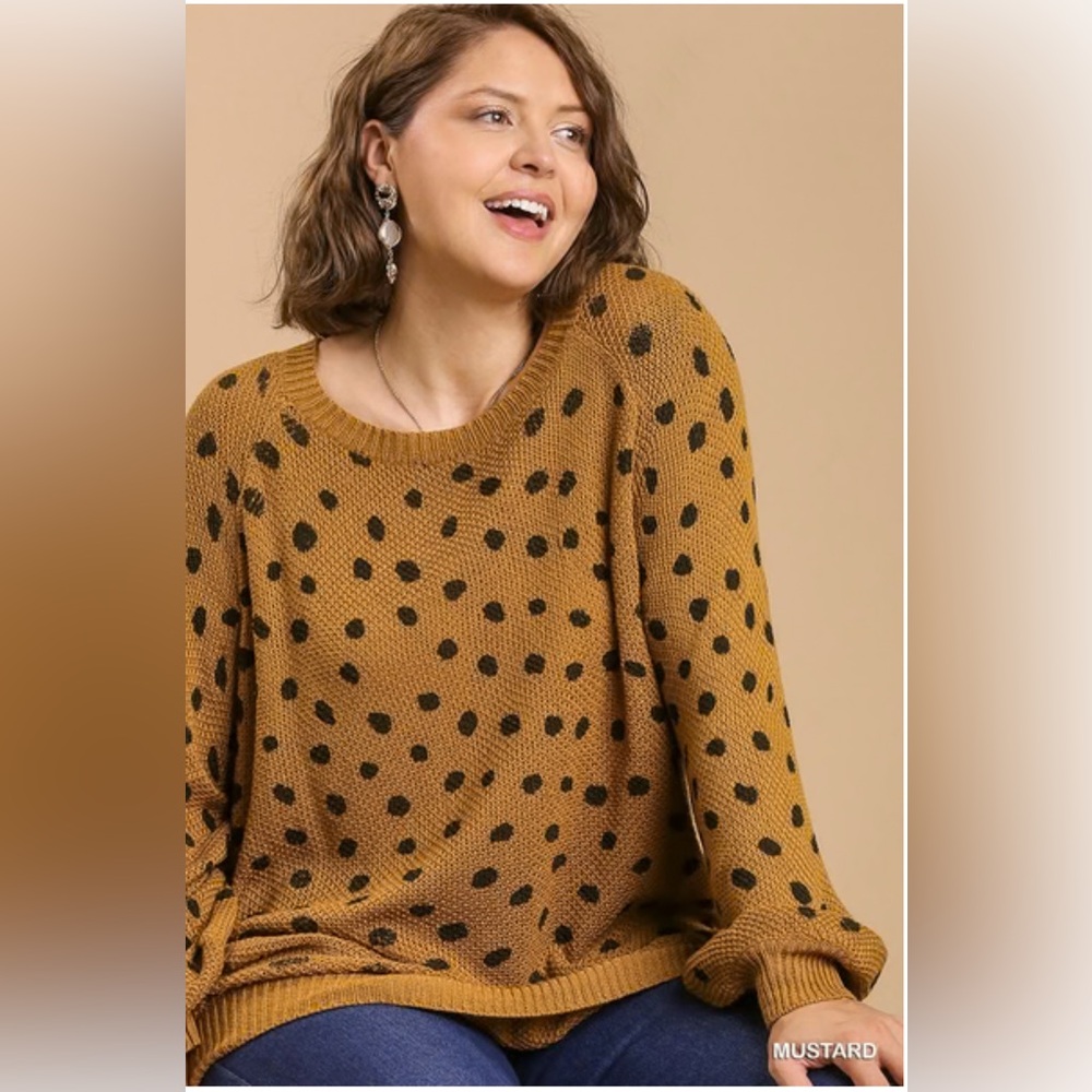 Umgee Mustard and Black Polka Dot Sweater - Picture 3 of 6